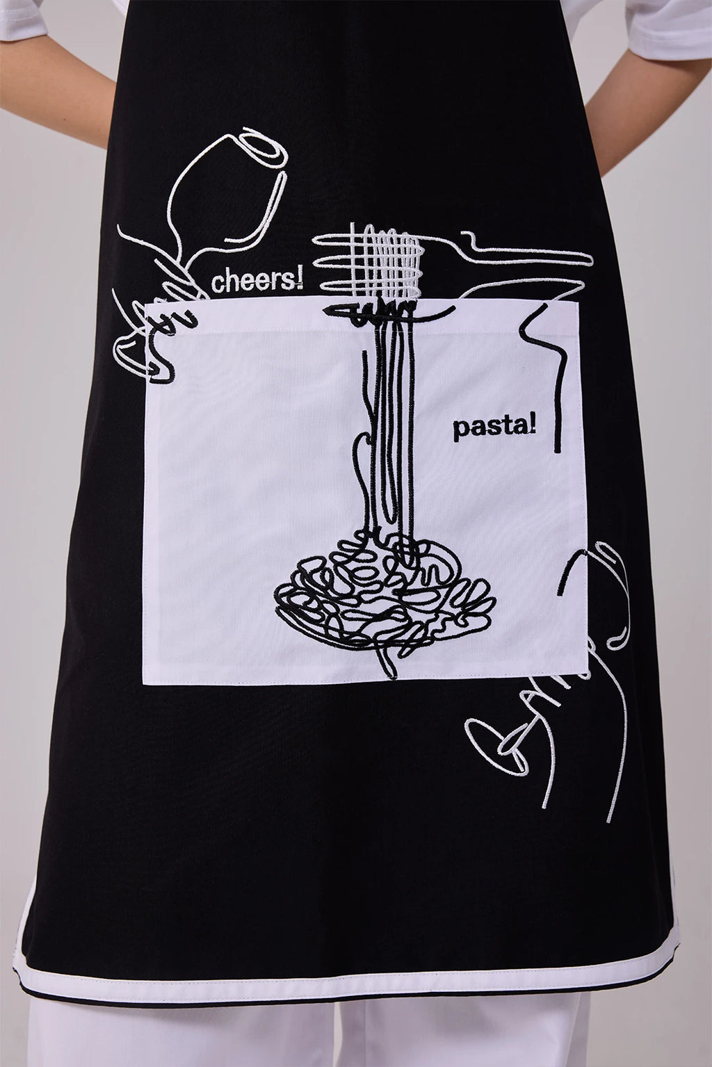 Custom Artistic Apron – Black and White Design With Culinary Illustration
