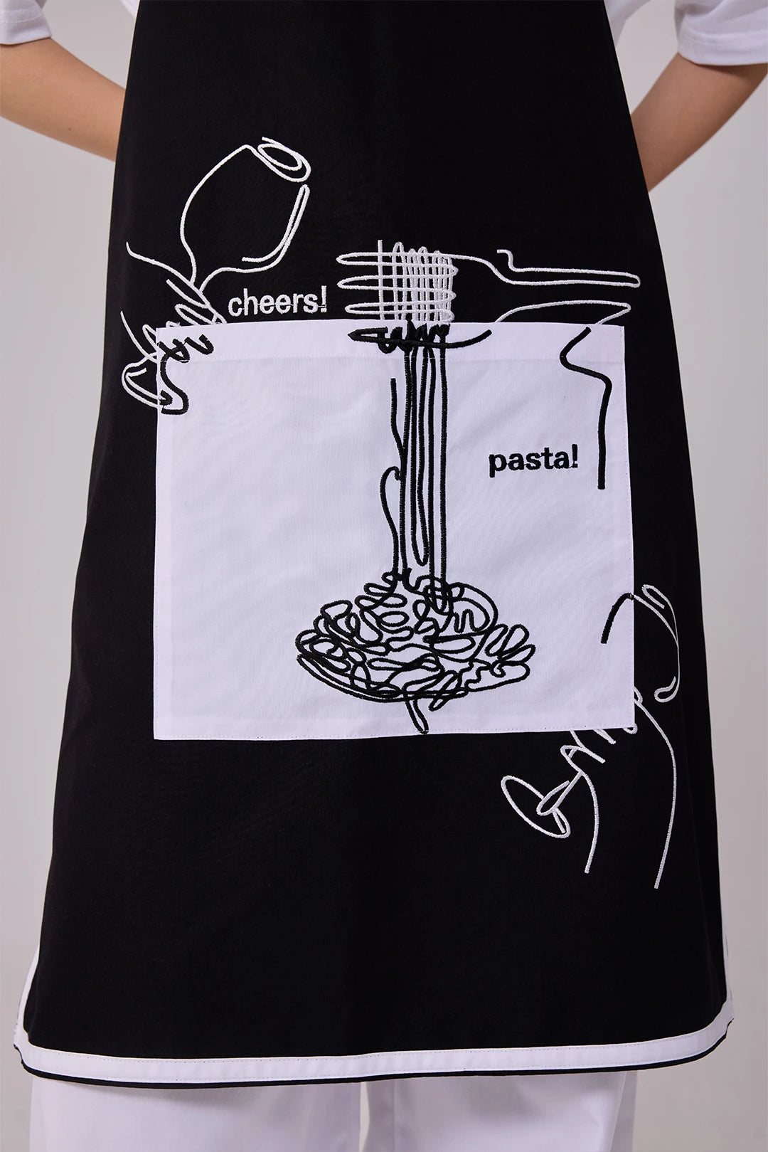 Custom Artistic Apron – Black and White Design With Culinary Illustration