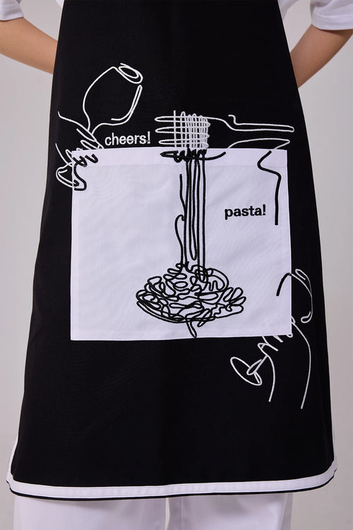 Custom Artistic Apron – Black and White Design With Culinary Illustration