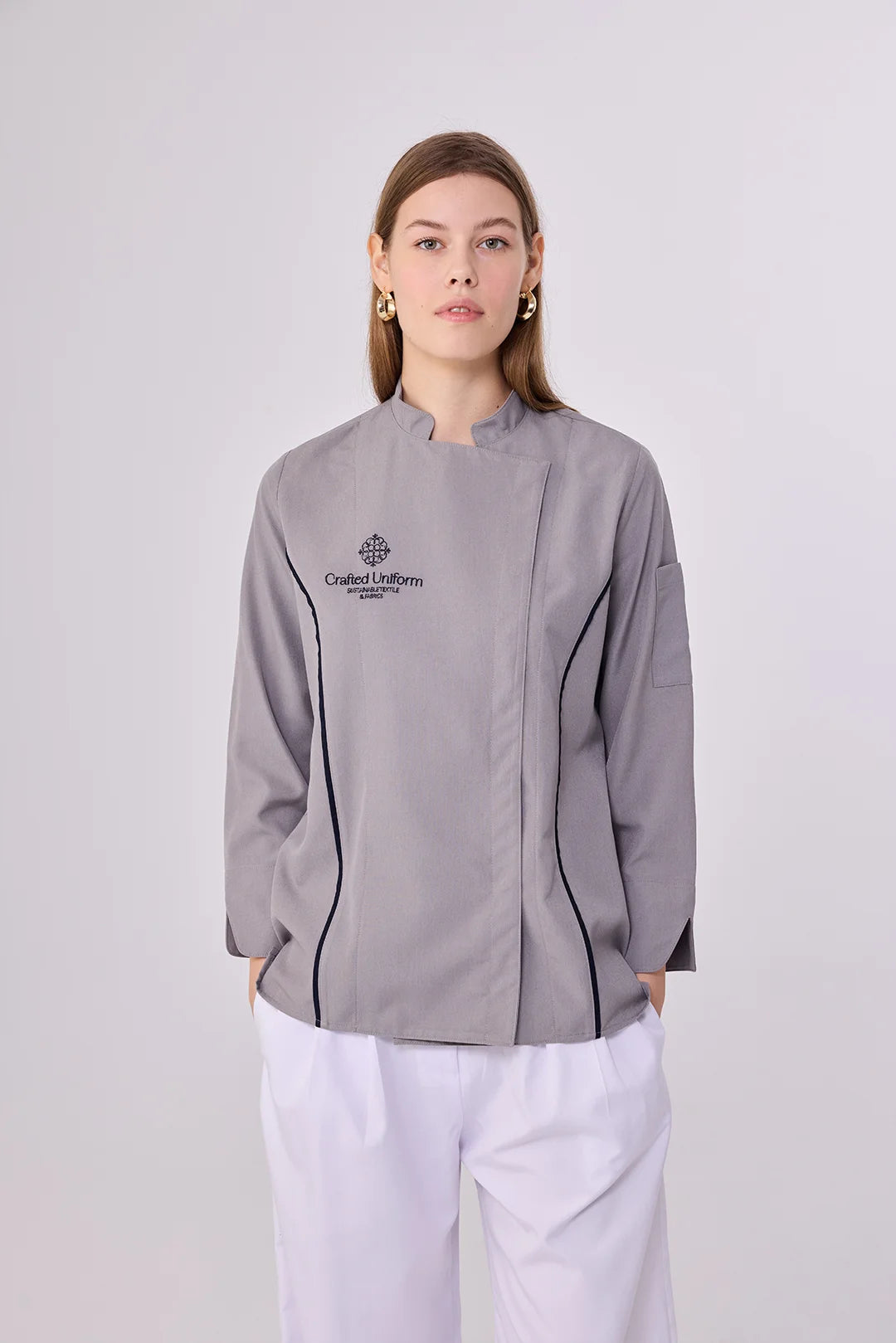 Custom Chef Utility Jacket – Tailored Grey Design With Black Piping