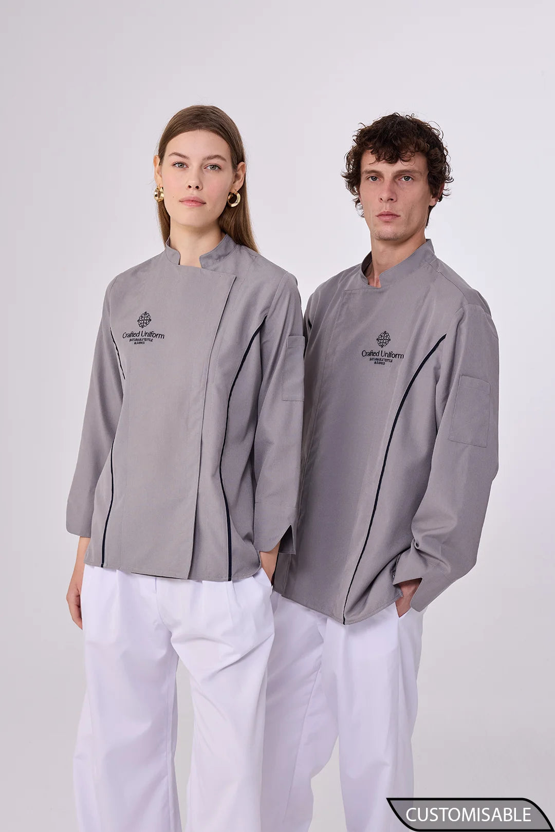 Custom Chef Utility Jacket – Tailored Grey Design With Black Piping