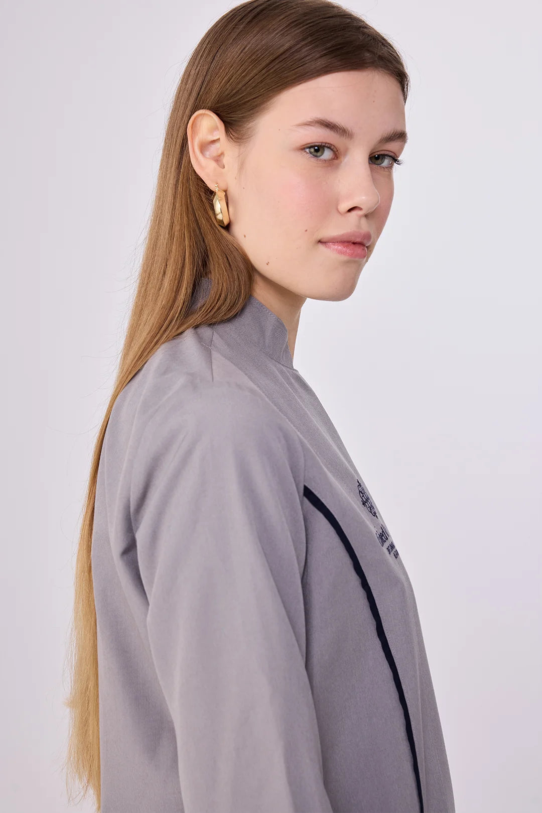 Custom Chef Utility Jacket – Tailored Grey Design With Black Piping