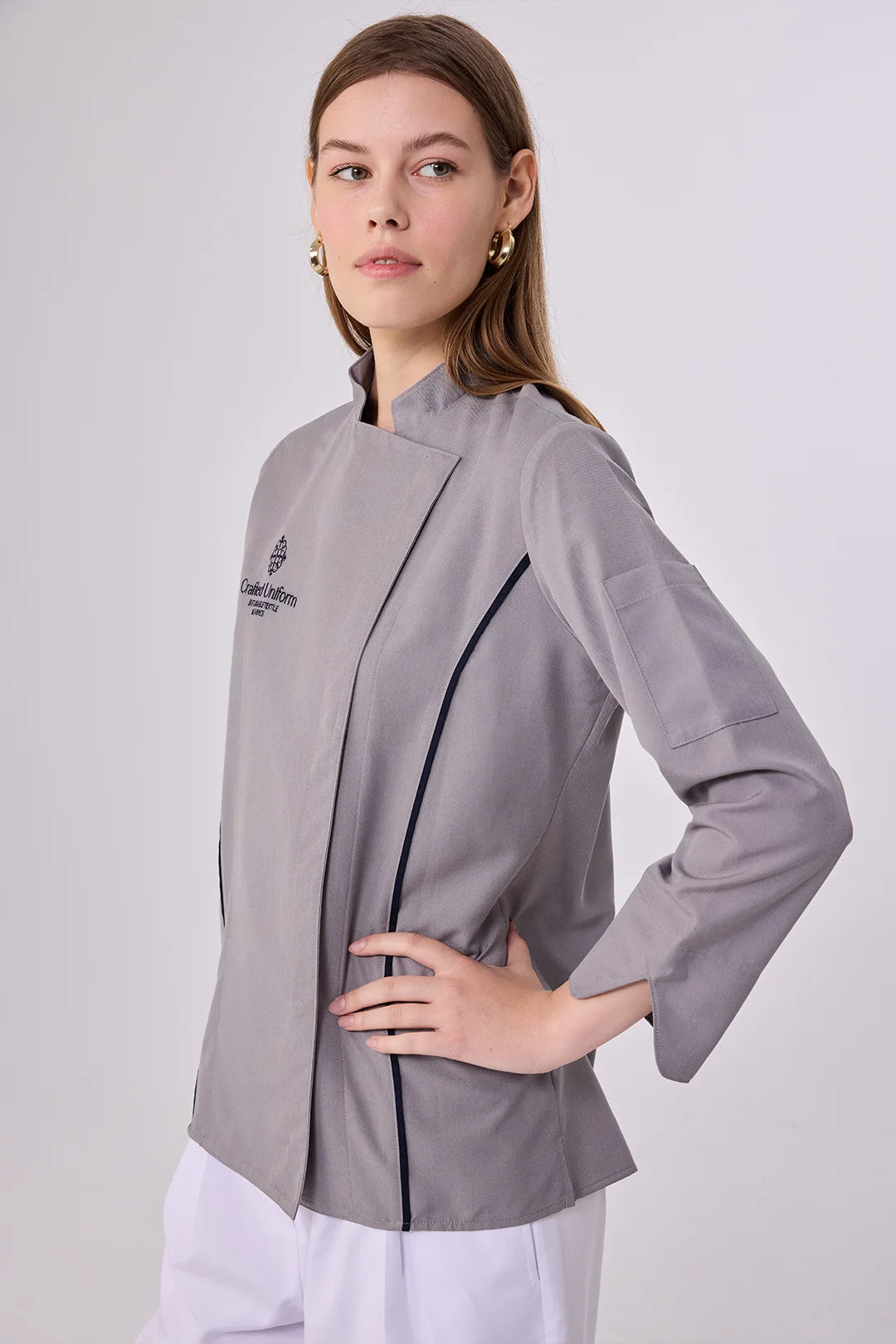 Custom Chef Utility Jacket – Tailored Grey Design With Black Piping