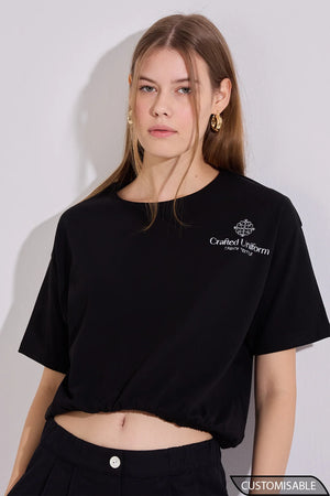 MonoBlack Elastic Tee – Customisable Cotton Fit With Modern Crop Detail