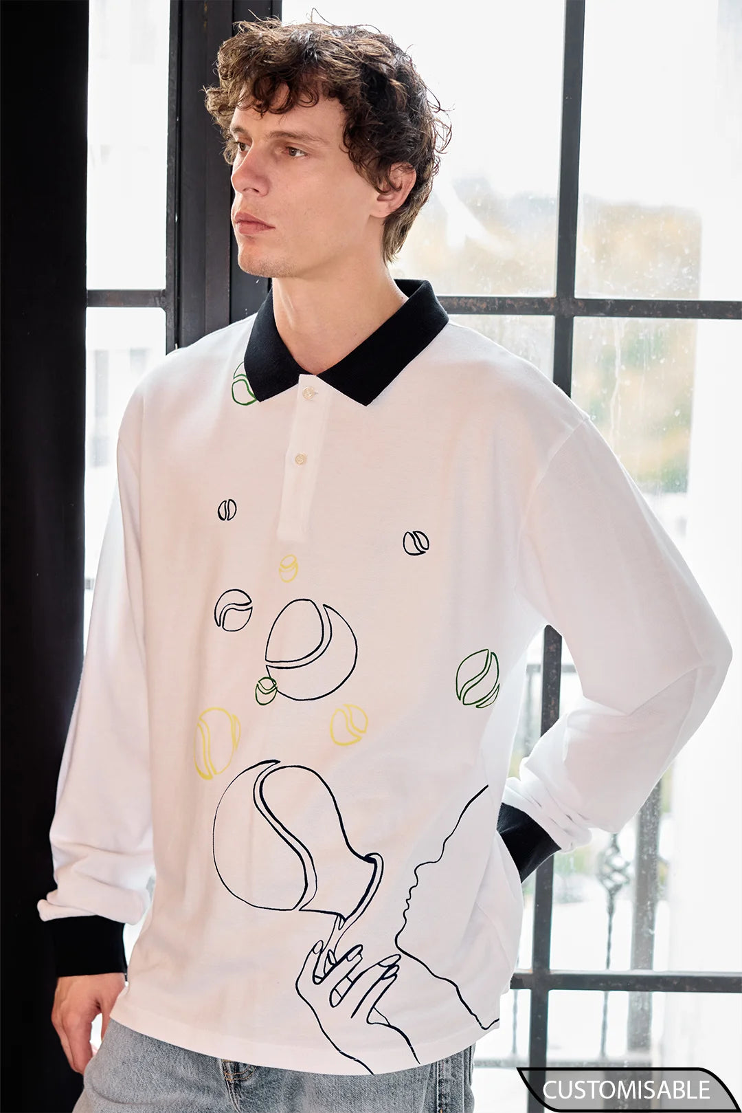 Custom Graphic Tennis Polo – Long Sleeve Sportswear With Illustrated Detail