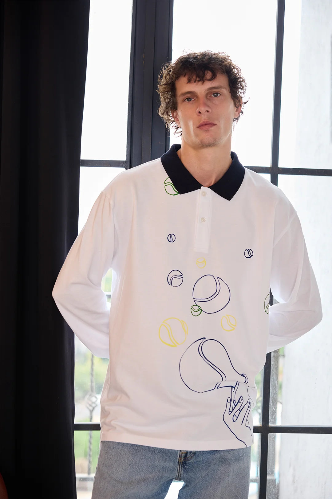 Custom Graphic Tennis Polo – Long Sleeve Sportswear With Illustrated Detail
