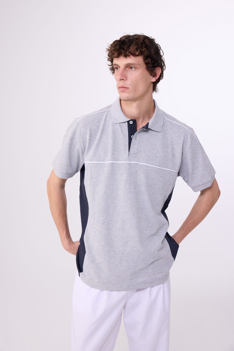 Grey polo shirt with contrast panel